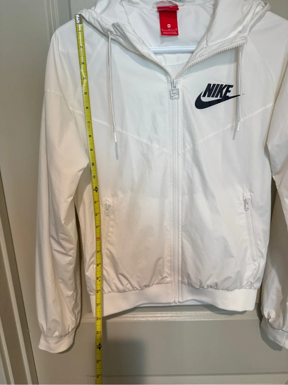Nike White Women's Hooded Bomber Jacket with Black Swoosh